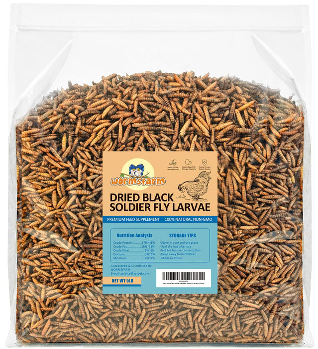 WormsFarm 5LB Dried Black Soldier Fly Larvae Treat for Chicken More Calcium Than Mealworms,for Laying Hen,Wild Birds (5 Pound)