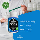 Biotin High Dose with Selenium and Zinc for Hair Growth, Skin and Nails, 365 Vegan Tablets for 1 Year, Biotin High Dose 10,000 mcg, Made in Germany