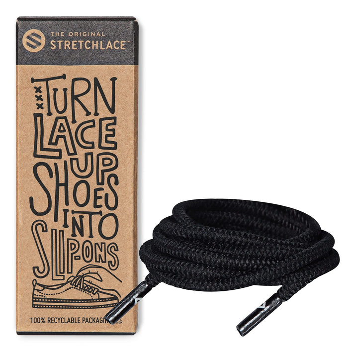 THE ORIGINAL STRETCHLACE - Round Shoelaces, No-tie Elastic Shoelaces, Stylish Shoe Laces for Elderly, Kids, and People with Special Needs, Black, 30in