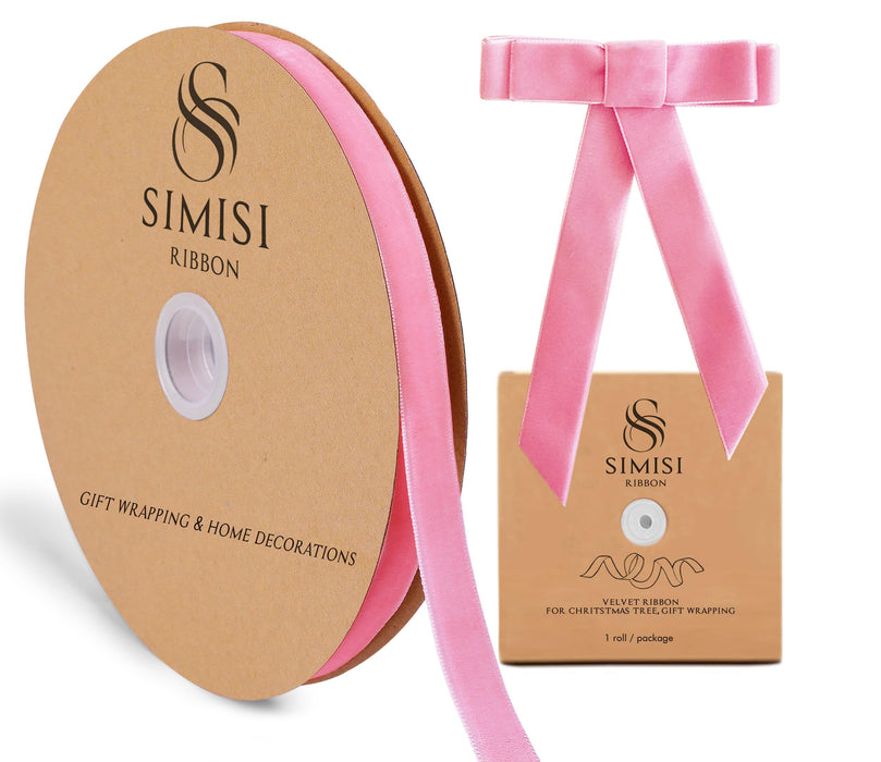 Pink Velvet Ribbon 5/8'' 25 Yards for Christmas Tree, Gift Wrapping, Flower Bouquet, Wreath Decorations, Bow Making