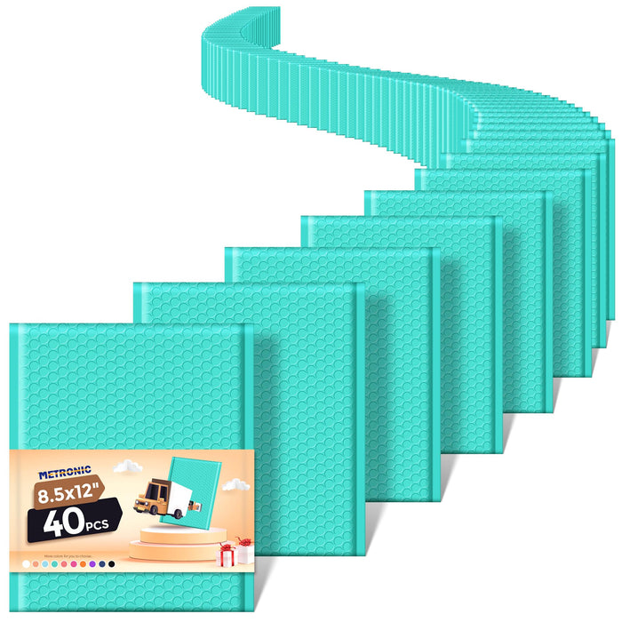 METRONIC Bubble Mailers 8.5 x 11 Inch 40 Pack Teal Waterproof Bubble Mailer Padded Envelopes Cushioning Poly for Christmas Gift, Clothes, Makeup, Books, Small Business Supplies