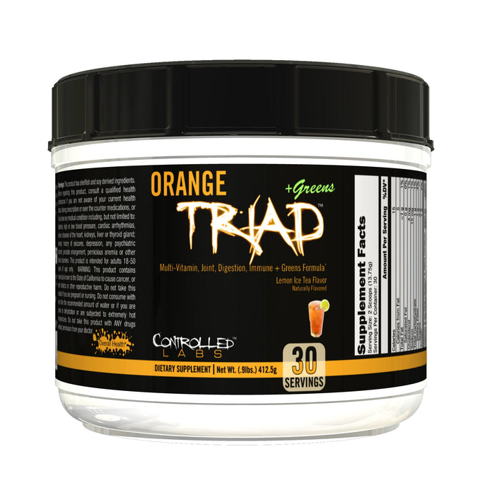 CONTROLLED LABS Orange Triad Plus Greens for Men and Women, 30 Servings Iron Free Sports Supplement for Overall Health, Multivitamin, Digestion, Immune System, and Joint Health