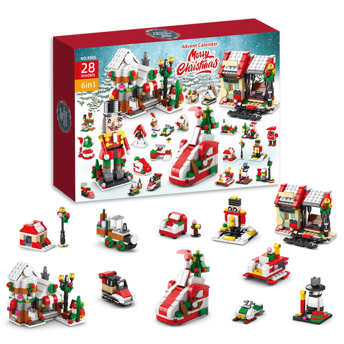 QIFUN Christmas Building Toy Set - Advent Calendar 2024 Countdown to Christmas Playset 24 Collectible 6 In 1 Building Blocks for kids Adults Stocking Stuffers (1075 PCS)