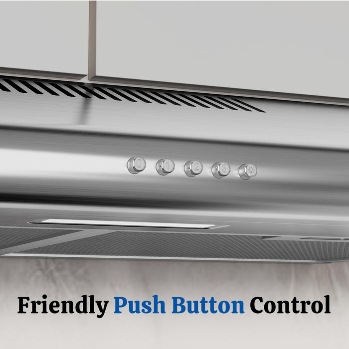 FIREGAS Under Cabinet Range Hood 30 Inch, Ducted/Ductless Convertible Kitchen Vent Hood with 250 CFM, Stainless Steel, 3-Speed Exhaust Fan, Energy-Efficient LED Lights for Stove Ventilation