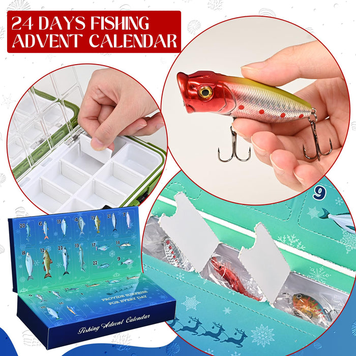 Uspring Advent Calendar 2024 - Fishing Advent Calendar 2024 Adults Fishing Lures Set with Tackle Box Christmas Countdown Calendars 24 Days 2024 Xmas Surprise Gift for Anglers Teen Boys Men