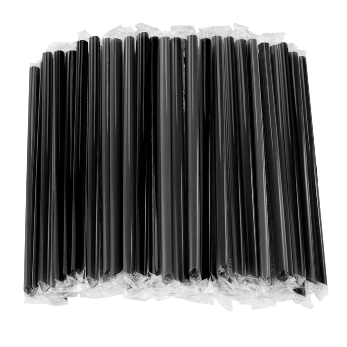 MYJIE 300 Pcs Black Boba Straws Jumbo Smoothie Straws,Individually Wrapped Plastic Disposable Wide-mouthed Large Straws(0.43" Wide X 9.45" Long)