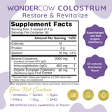 WonderCow Colostrum Supplement Powder for Gut Health, Immune Support, Muscle Recovery & Wellness | 40% IgG Highly Concentrated Pure Bovine Colostrum Superfood, Gluten Free, Elderberry 60 Servings