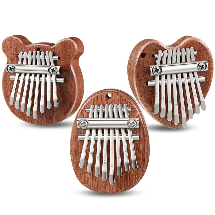 3 Pack Finger Piano Gift Mini Thumb Piano with 8 Key Finger Thumb Piano Portable Mini Pocket Kalimba Cute Heart Oval Bear Kalimba Small Hand Piano for Kid Adult Christmas Musical Ready (2.7 Inch)