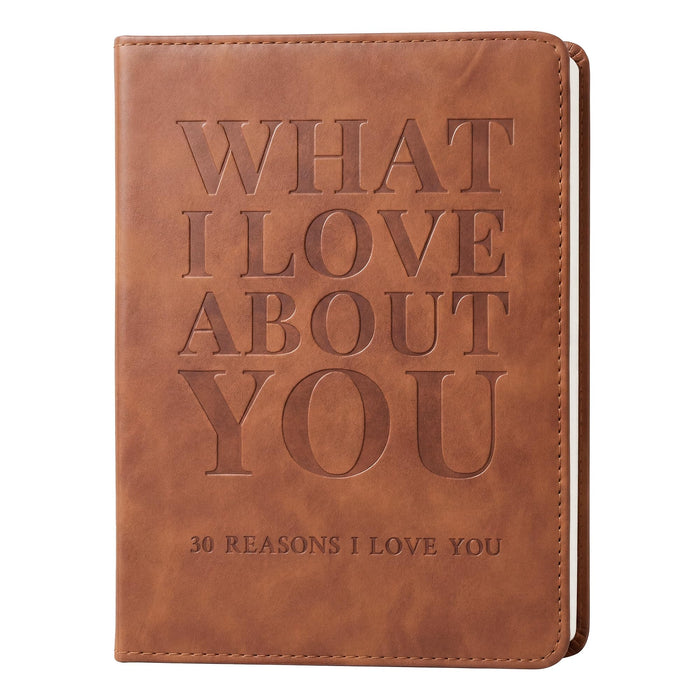 YOELOVE What I Love About You Leather Book – 30 Reasons Why I Love You, Fill-In-The-Blank Journal for Him & Her, Romantic Couples Keepsake (Brown Debossed)