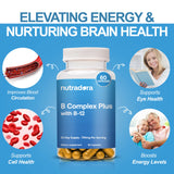 Nutradora Vitamin B Complex with Vitamin C - B Complex Vitamins for Men and Women, 11-in-1 B-Complex for Brain & Energy Support, Immune & Nervous System Support - Non-GMO, 60 Vegetarian Capsules