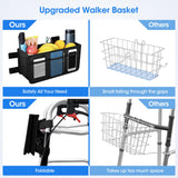 DOTDAY Upgrade Walker Basket Walker Bag Water Cup Holder, Foldable Walker Storage Bag with Big Capacity & Never Tipping Over, Best Gift for Family - Black (Not Fit Rollator Walkers)