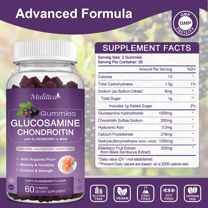 (3 Pack) Glucosamine Chondroitin Gummies with MSM Elderberry & Calcium- Extra Strength Joint Support Supplement for Relief. Antioxidant Immune Support for Adults, Men & Women