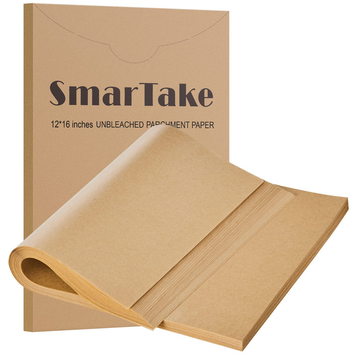 SMARTAKE 200 Pcs Parchment Paper Baking Sheets, 12x16 Inches Non-Stick Precut Baking Parchment, for Baking Grilling Air Fryer Steaming Bread Cup Cake Cookie and More (Unbleached)