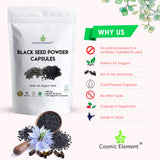 Cosmic Element 100% Pure Black Seed Powder Capsules Organic - Vegan Nigella Sativa 450mg Black Cumin Seeds per Serving for Health - 120 Capsules