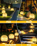 Garden Solar Ball Lights Outdoor Waterproof, 30 LED Cracked Glass Globe Solar Power Ground Lights for Path Yard Patio Lawn, Christmas Decoration Landscape Warm White(2 Pack 3.9'')