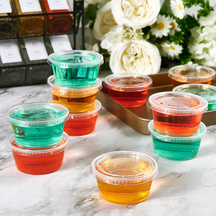 [200 Sets - 3.25 oz] Plastic Portion Cups with Lids, 3.25 oz Plastic Sauce Cups，Jelly Shot Cups Shot Cups, Disposable Condiment Containers for Food Sample