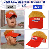 Trump Hat 2024 - Trump Hat with Hair, Embroidery Adjustable Baseball Cap Red