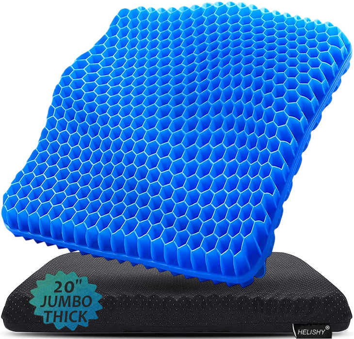 20" Gel Seat Cushion for Long Sitting(Jumbo&Thick) – Office Chair Cushion – Wheelchair Cushions for Pressure Sores – Non-Slip Desk Chair Car Seat Cushion Driving – Sciatica & Back Pain Relief