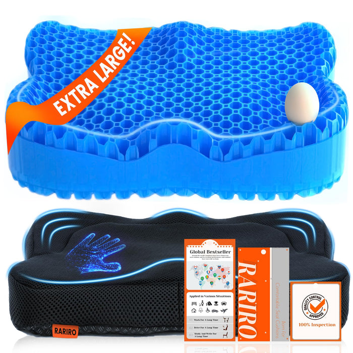 Enlarged 19.7" Gel Seat Cushion, Chair Seat Pads for Wheelchair, Gel Cushion Seat for Pressure Coccyx Sciatica Pain Relief, Egg Cushion for Car Office Chair, Cooling Cushion for Long Sitting[Blue]