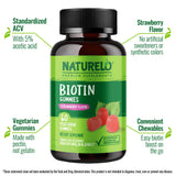 NATURELO Biotin Gummies - Supports Healthy Hair, Skin & Nails - High Potency 2500 mcg - Non GMO, Gluten Free - 60 Gummies
