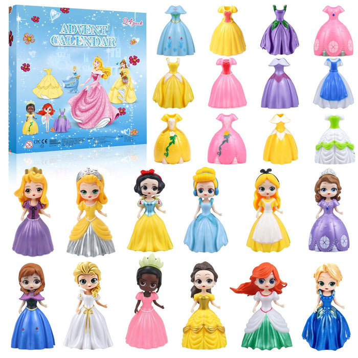 2026 Christmas Advent Calendar 24 Days Christmas Countdown Calendar for Girls, Princess Toys Set with 12 Princess Dolls & 12 Outfits, DIY Dress Up Surprise Box Xmas Gift for Kids Girls Teens