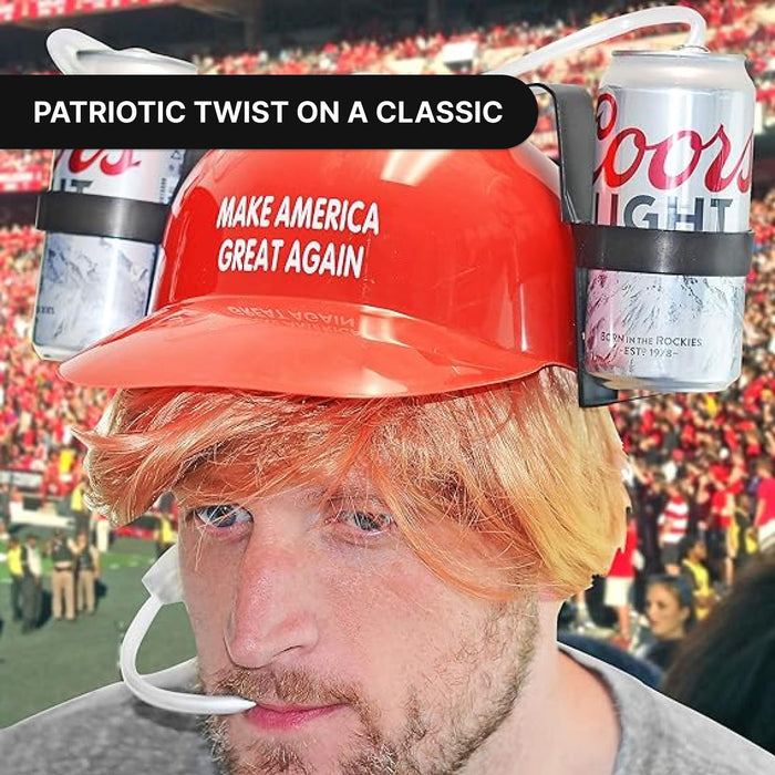 Fairly Odd Novelties 'Make America Great Again' Beer & Soda Guzzler Helmet - Red, Trump-Inspired Drinking Hat for Parties & Events!