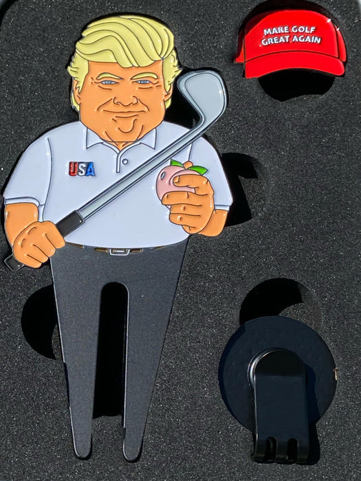 Divine Products llc Funny Donald Trump Divot Tool with Make Golf Great Again Ball Marker Hat and Magnetic Hat Clip