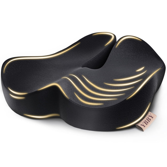 YBBY Seat Cushion for Sciatica - Pressure Seat Cushion for Tailbone Pain Relief – X-Large 20.4 in Memory Foam Coccyx Pillow, Desk Chair & Wheelchair & Truck & Car Seat Cushion