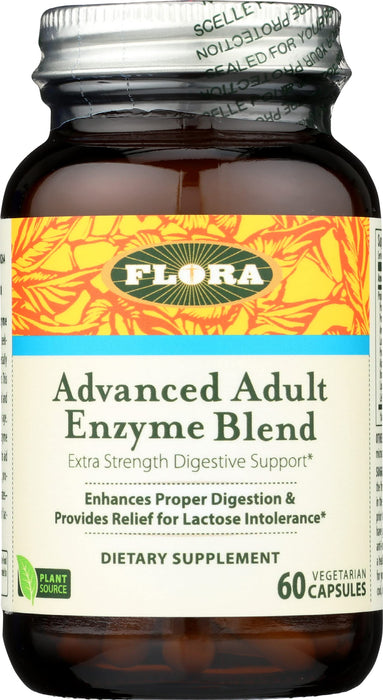 Flora - Advanced Adult Enzyme Blend with Lactase, Enhances Digestion & Provides Relief for Lactose Intolerance, Gluten-Free, Non GMO, 60 Vegetarian Capsules