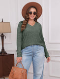 SAMPEEL Womens Long Sleeve Tops Casual V Neck Fall T Shirts Christmas Sweaters Winter Clothes Green M