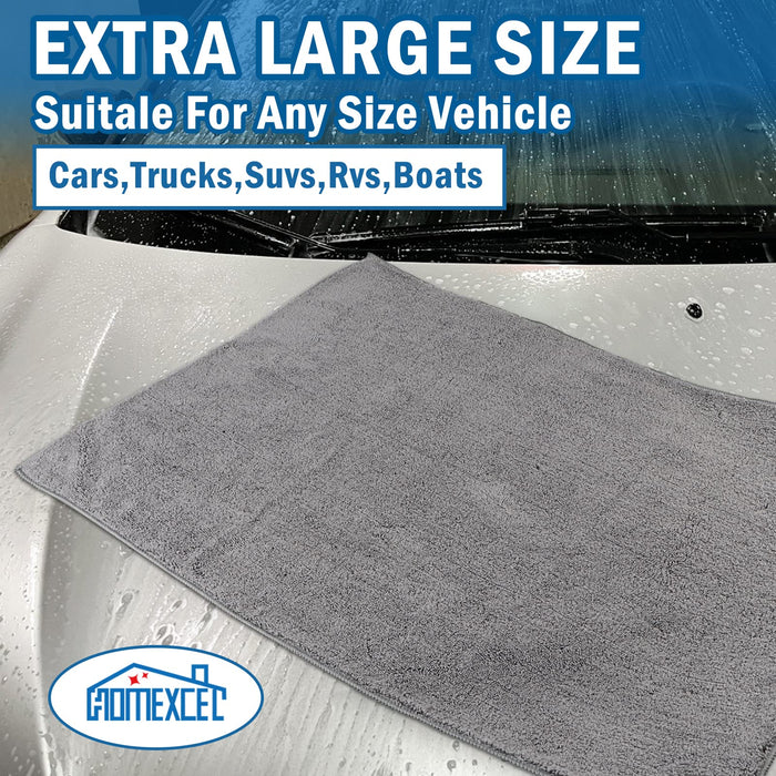 HOMEXCEL Professional Large Microfiber Car Drying Towels 2 Pack, Lint Free, Scratch Free, Highly Absorbent Drying Towel for Cars, SUVs, RVs, Trucks, and Boats,31" x 24",Grey