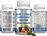 Fruit and Veggie Superfood Greens - 28 Fruits and Vegetables incl. Alfalfa, Barley Grass, Spirulina, Beet Root, Tart Cherry, Concentrated Natural Antioxidants- 60 Tablets