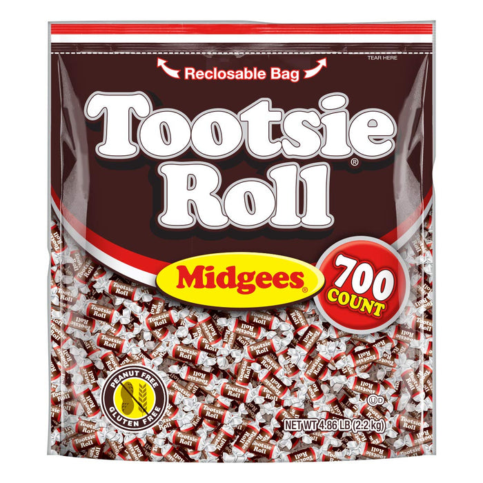 Tootsie Roll Midgees - Chewy Chocolate Gluten-Free Candy - Resealable Bag of Individually Wrapped Candies for Kids, Parties, Classroom - 700 Count (Pack of 1) (Packaging May Vary)