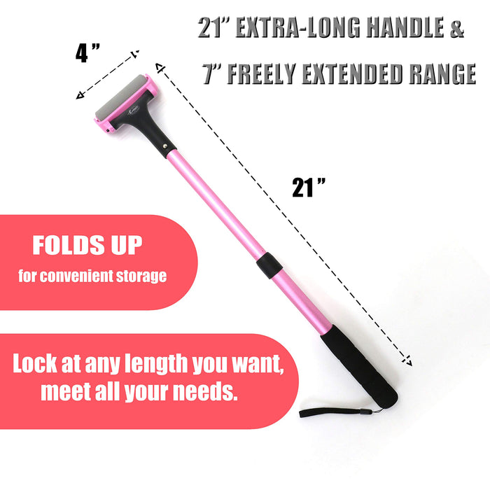 EASACE Lotion Applicator for Back & Body, Long Handle 21.5inch Adjustable Lotion Roller with 2 Replacement Roller for Back self(Pink)