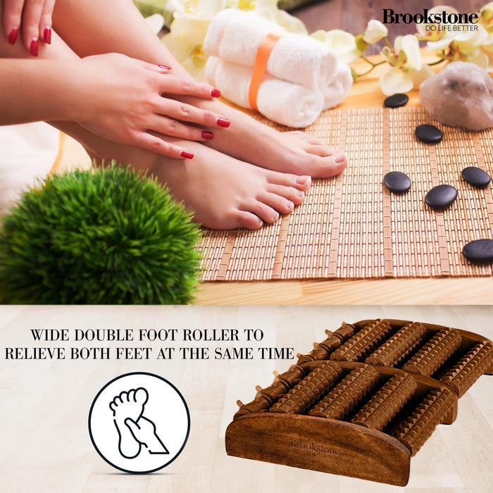 Brookstone Foot Roller Massager for Plantar Fasciitis Relief – Wood Foot Massage Tool – Stimulate Foot Reflexes, Relieve Stress, and Soothe Tension - Wooden Rolling Massager (Walnut)