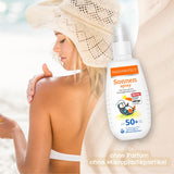 PAEDIPROTECT Sonnenspray Kinder Baby LSF 50+ 150 ml, Sonnencreme parfümfrei & wasserfestes Spray, Gesicht Körper, Sonnenschutzspray vor UVA/UVB-Strahlung, vegan, ohne Mikroplastik