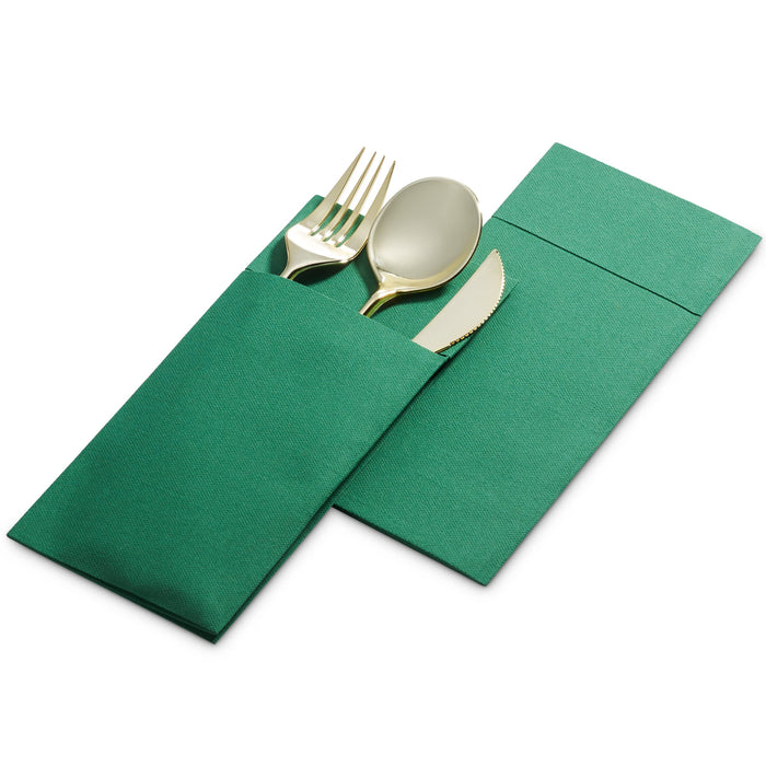 Disposable Linen-Feel Dinner Napkins with Built-in Flatware Pocket, 500-Pack GREEN Prefolded Cloth Like Paper Napkins For Dinner, Wedding Or Party [Silverware NOT Included]