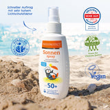 PAEDIPROTECT Sonnenspray Kinder Baby LSF 50+ 150 ml, Sonnencreme parfümfrei & wasserfestes Spray, Gesicht Körper, Sonnenschutzspray vor UVA/UVB-Strahlung, vegan, ohne Mikroplastik