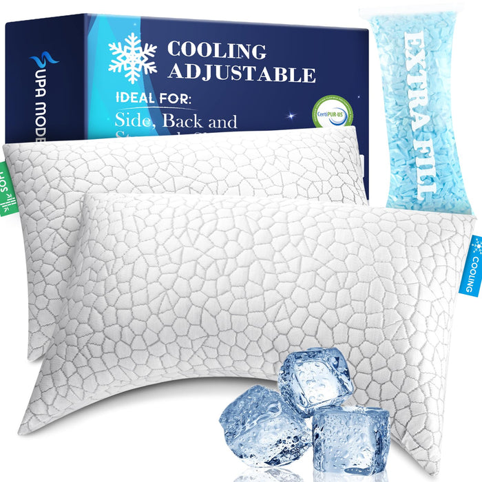 Side Sleeper Pillows for Adults, Cervical Pillow for Side Sleepers Neck and Shoulder Pain Relief, Cooling Crescent Neck Pillow with Adjustable Loft ,Shredded Memory Foam Pillows Queen Size Set of 2