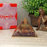 Orgonite Crystal Orgone Iron Will Pyramid with Tiger Eye, Sunstone and Amethyst Healing Crystals