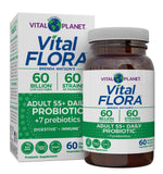 Vital Planet - Vital Flora Adults Over 55 Daily Probiotic 60 Billion CFU, Diverse Strains, Organic Prebiotics, Immune Support, Gas Relief, Digestive Health Probiotics for Women and Men 60 Capsules