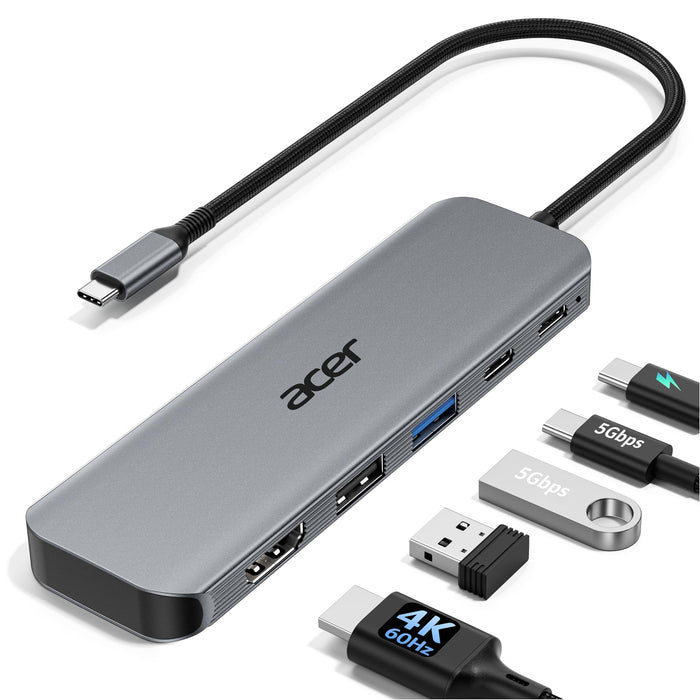 Acer USB C Hub, 5-in-1 USBC to HDMI Adapter with 4K@60Hz for Laptop/Mac