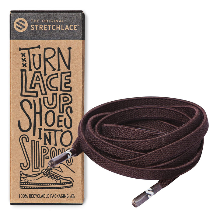 THE ORIGINAL STRETCHLACE - Flat Elastic Shoelaces, Stretch Shoe Laces for Adult Sneakers, Stylish Shoe Laces for Elderly, Kids, and People with Special Needs, Dark Brown, 40in