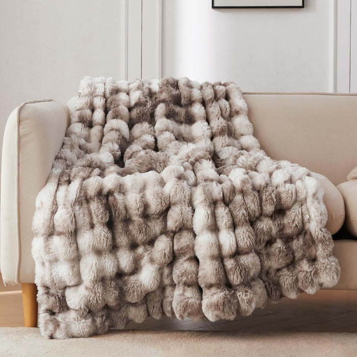 COOVA Soft Bubble Faux Fur Throw Blanket, 50"x60", Tie-dye Brown