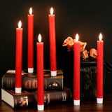 GenSwin Flameless Red Taper Candles Flickering with 10-Key Remote, Battery Operated Led Warm 3D Wick Light Window Candles Real Wax Pack of 6, Christmas Home Wedding Decor(0.78 X 9.64 Inch)