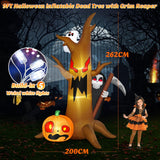 Danxilu 9FT Halloween Inflatables Tree with Grim Reaper Outdoor Decorations, Inflatable Halloween Ghostly Tree with Pumpkin Built-in LEDs Blow Up Yard Decoration for Holiday Outside Lawn Party Patio