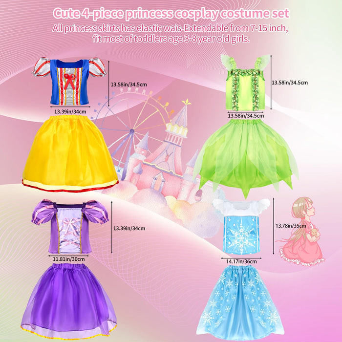 Kileubuto Princess Dress Up for Girls - Princess Dresses Clothes Costumes with Princess Crown Accessories for Little Girls 3-8,Toddler Girls Princess Toys Gift for Birthday Christmas