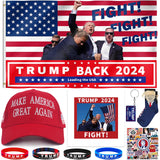 DOSMINE Supporter Kit Trump 2024 Flag 3 * 5ft Trump Survived Shot Fight Trump Flag Banner Trump Stickers Trump Hat Trump Socks Trump Keychain Heat transfer Sticker Trump Bracelets