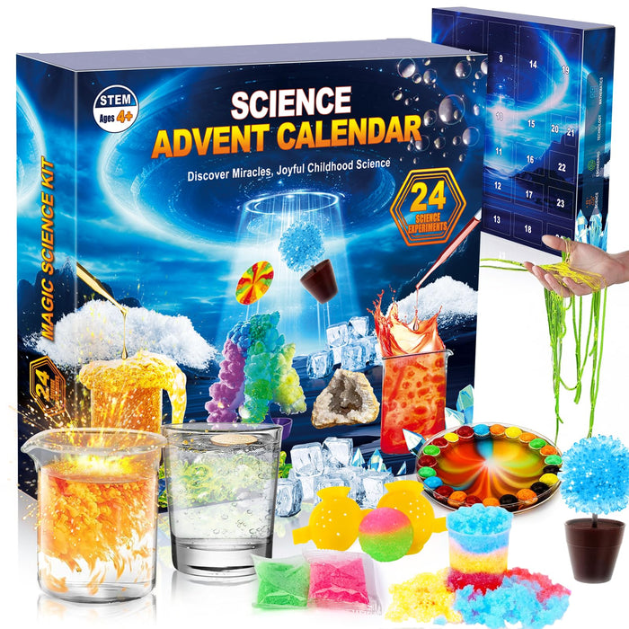 Kids Christmas Advent Calendar 2024 for Girls Boys, 24 Days Science Kits Christmas Countdown Calendar for Kids Age 4+, Christmas Vacation Advent Calendar 2024