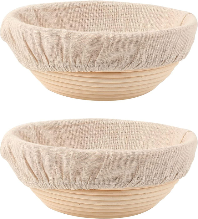 DOYOLLA Round Bread Dough Proofing Rising Rattan Baskets(Set of 2, 9 inch) w/Liners for Home Sourdough Bread Bakers